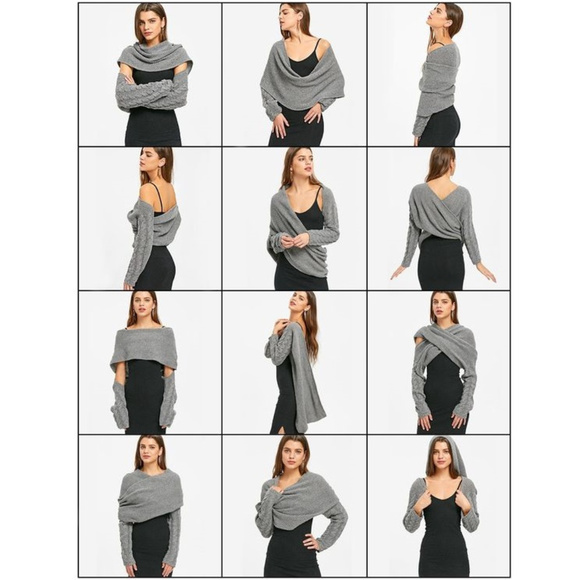 Unisex Warm Knit Scarf Sweater Shawl w/ Sleeves - Picture 6 of 7